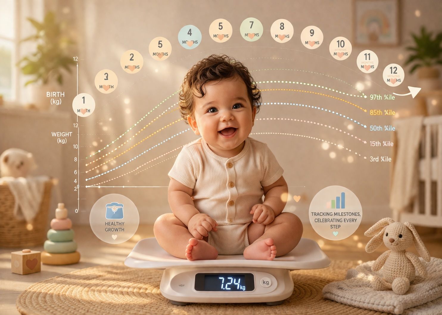 A baby being weighed on a scale during a pediatric checkup