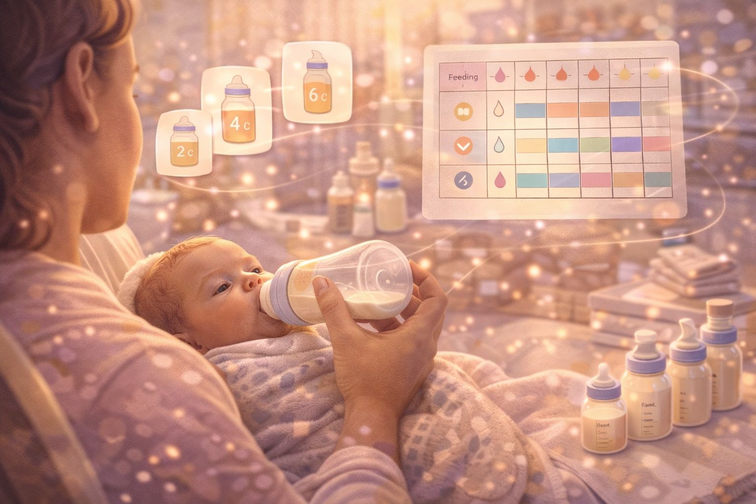 A parent bottle-feeding a newborn baby with formula