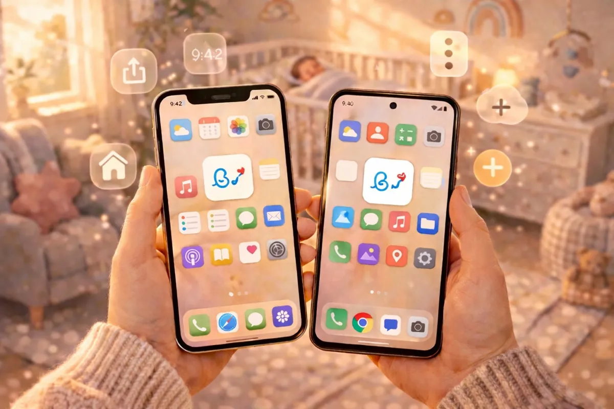iPhone and Android phone side by side showing the Babylitics app icon on the home screen